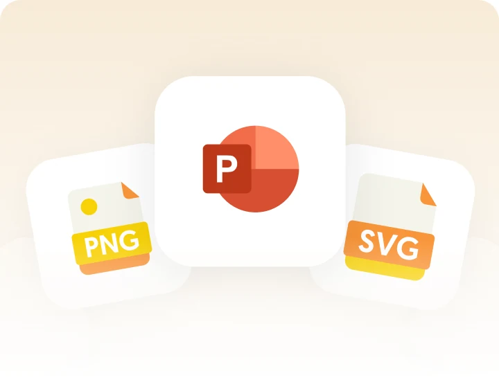 Icone dei file PowerPoint, PNG e SVG affiancate.
