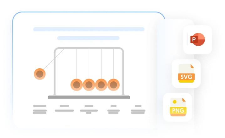 Un visual finito accanto alle icone dei file PowerPoint, SVG e PNG.