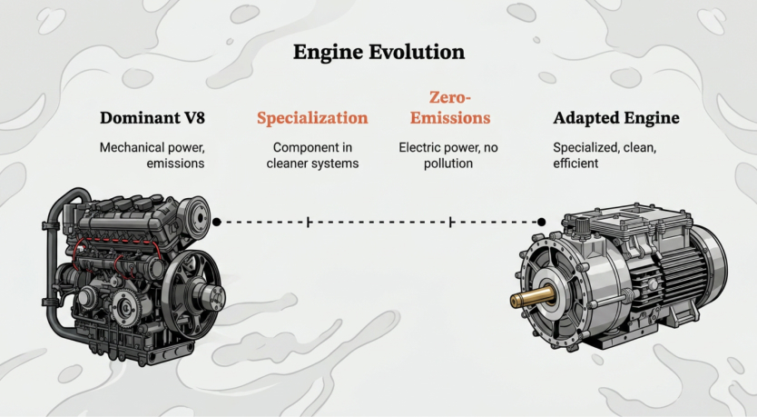 Product comparison slide on combustion versus electric engines