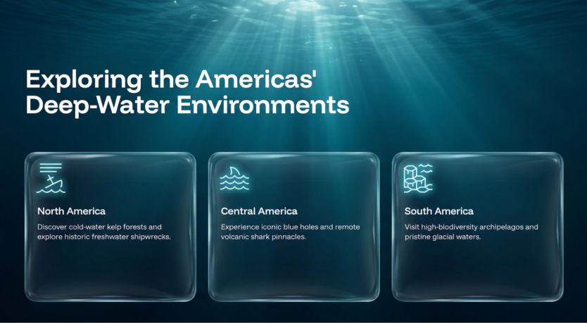 Travel presentation slide on deep-water regions of the Americas